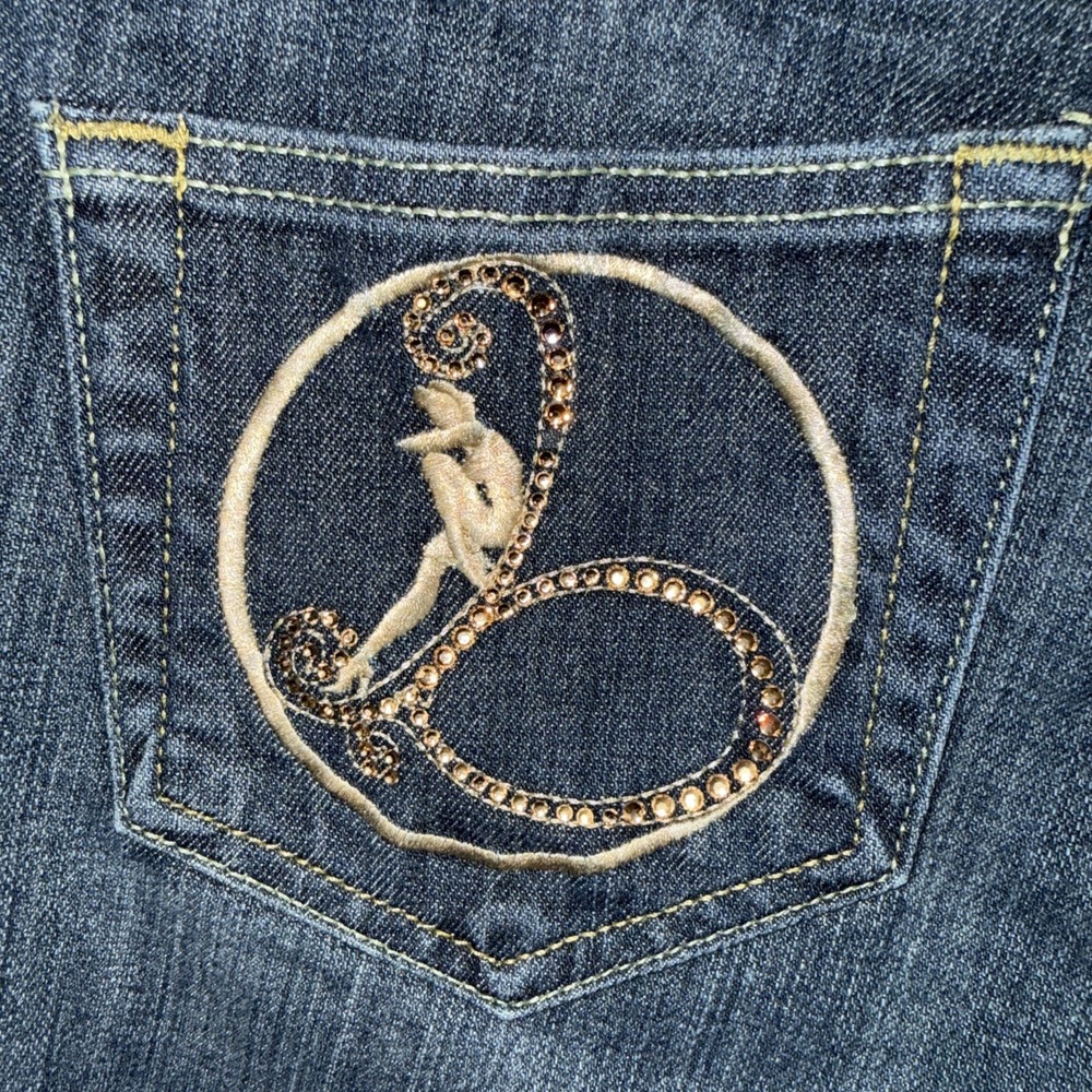 Bebe Carmen Girly Embellished Bootcut Jeans Women's 28 Vintage Blue Y2K *READ - Picture 7 of 14
